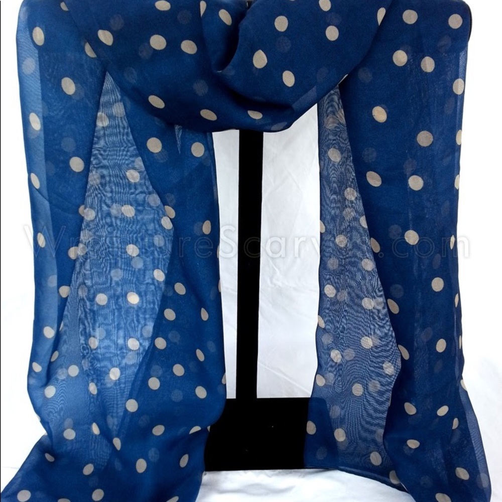 Blue “Dotty” polka dot chiffon $6.99 Shipping neck/head scarf 25X58" Large NWOT